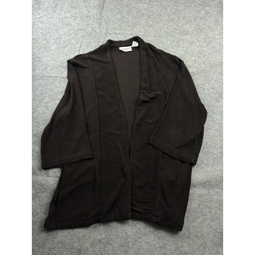 Chico's Travelers Women's 2 L Open Cardigan Brown Slinky Minimalist Capsule SEE